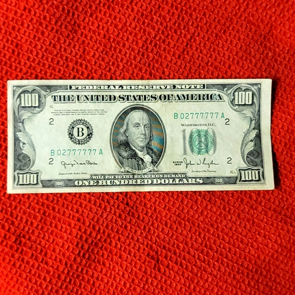 1950 Series $100 Note Paper Currency with a wildly rare serial number